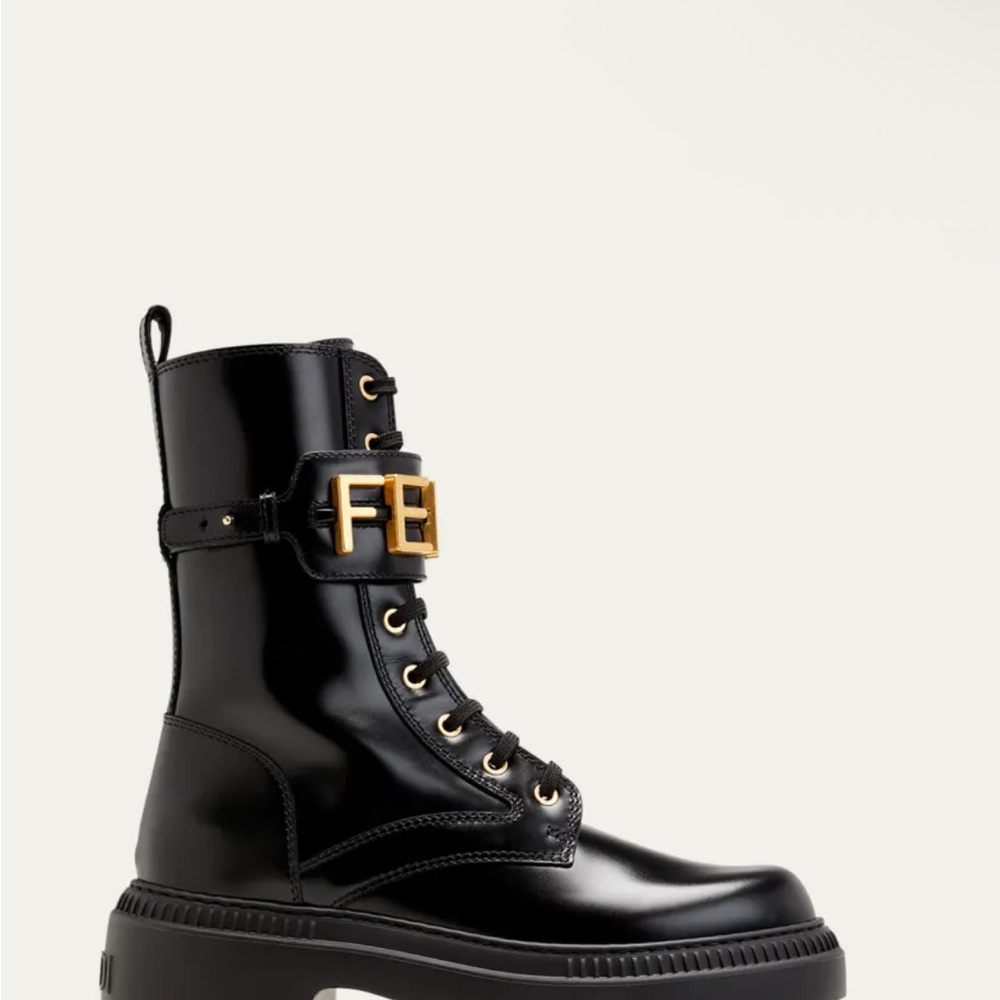 Fendi Fendigraphy Black Leather Combat Boots